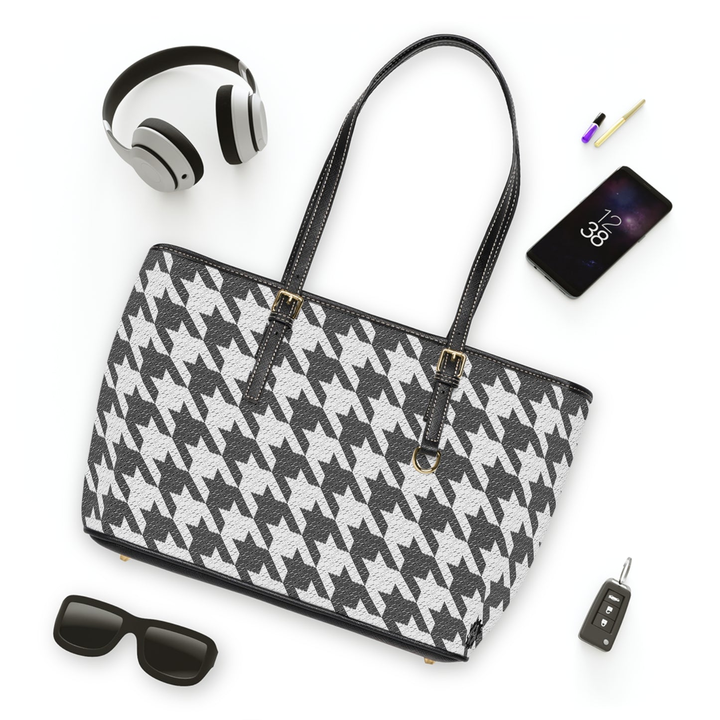 FUCK JOE BIDEN HOUNDSTOOTH PU Leather Shoulder Bag